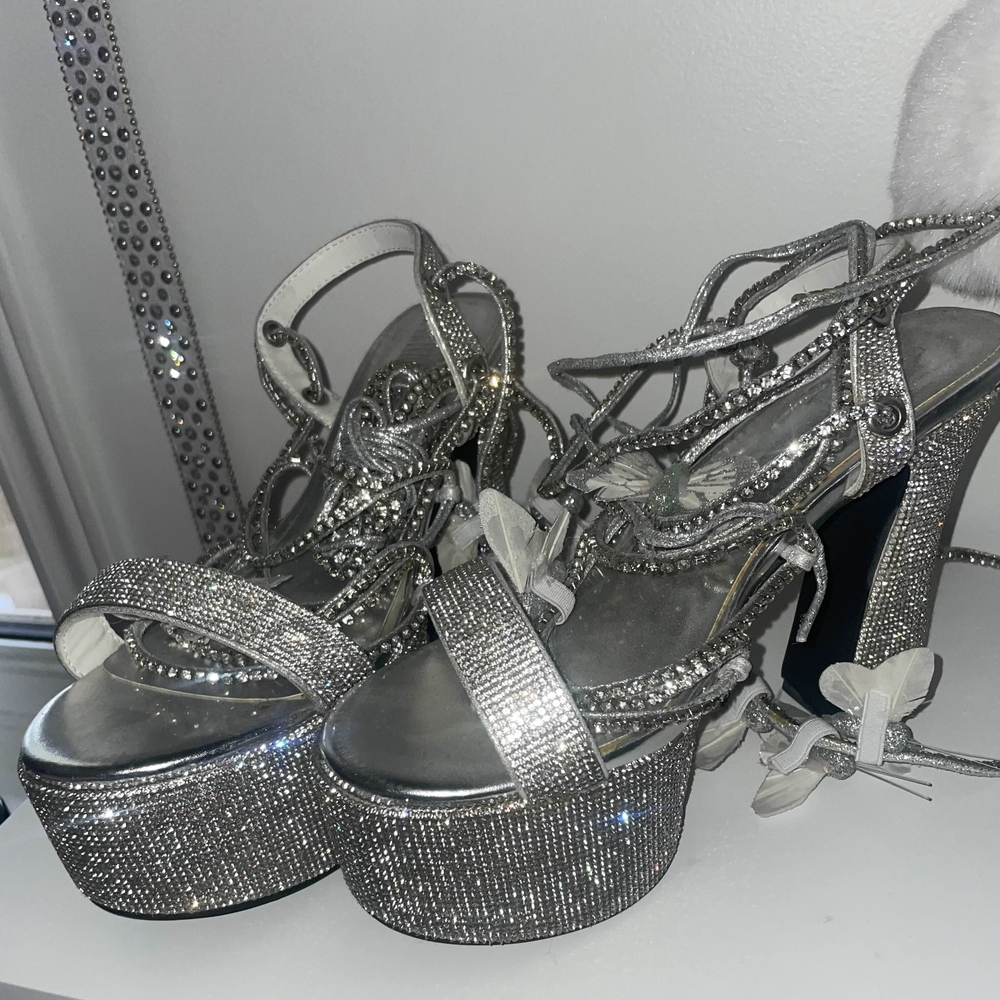 Dolls Kill Poster Girl Rhinestone Lace-Up Butterfly Platform Shoes